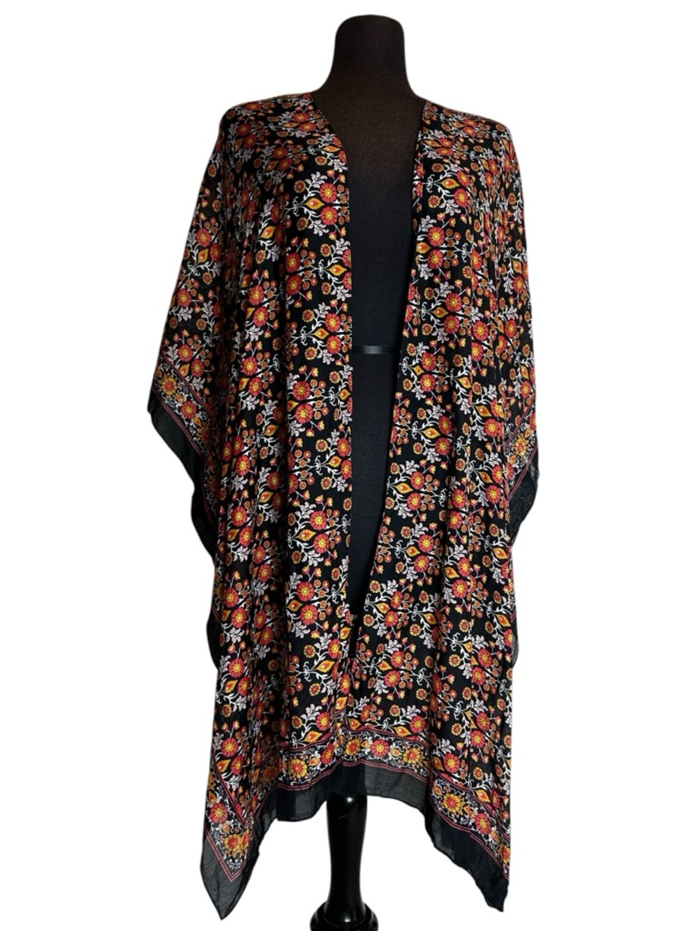 MARCUS ADLER NEW YORK BEACH COVER UP ONE SIZE BLACK FLORAL RESORT VACATION
